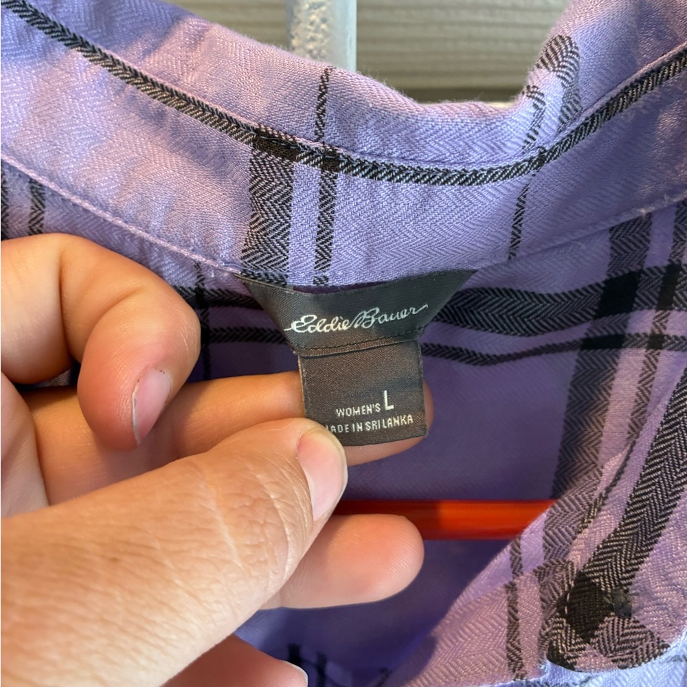 Eddie Bauer Lavender Plaid Button-Front Shirt - Picture 6 of 11